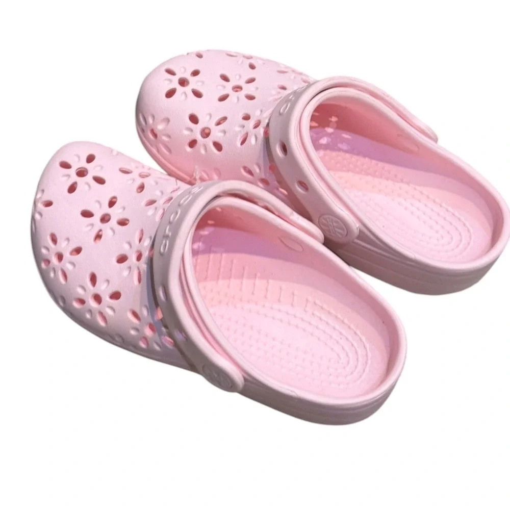 Crocs Classic Floral Cut Out Clog K Kids Pink Sandals Size C13 NEW